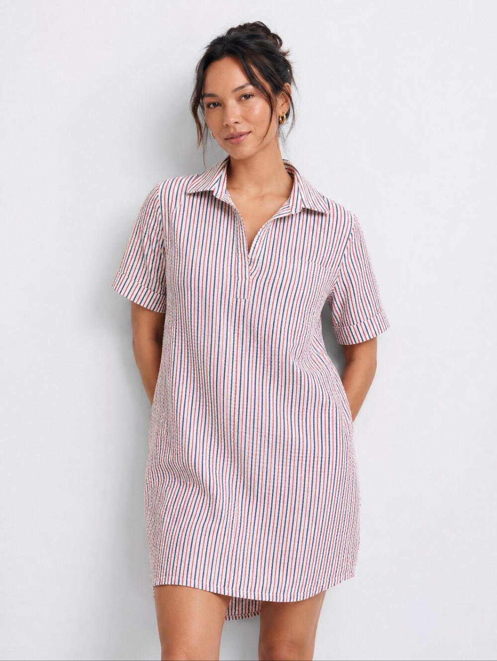 Karen Scott Women's Size XXL Cotton Seersucker Striped Shirt Dress Classic